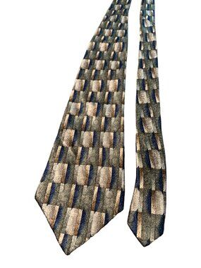 Pierre Cardin Mens Tie Geometric Pattern Silk Blue Gold Vintage Necktie